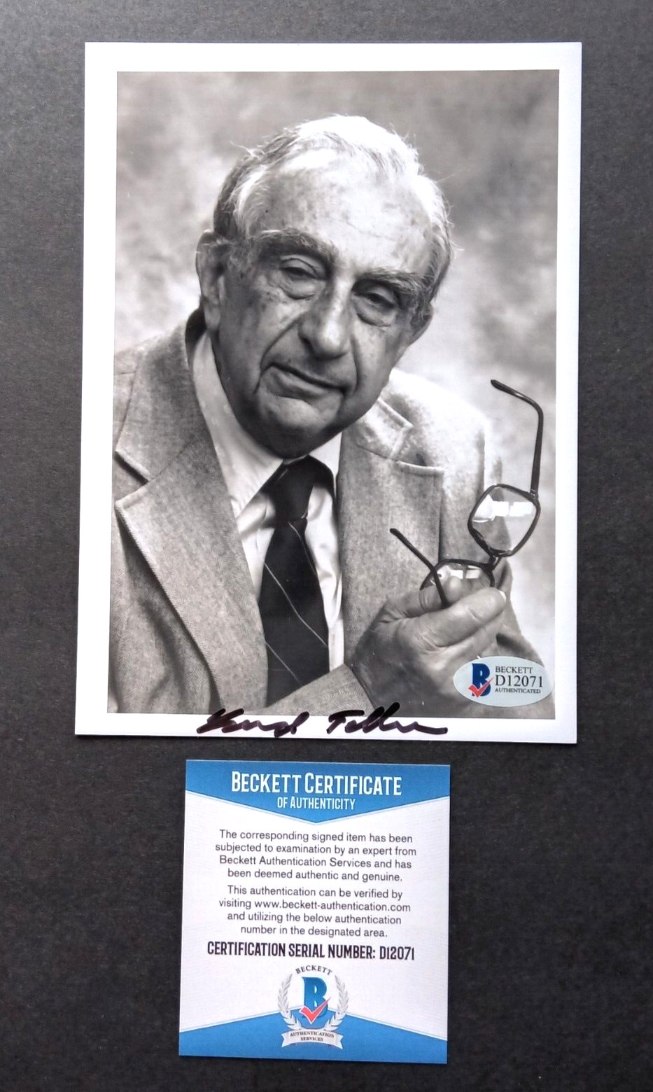 Edward Teller SIGNED 5x7 BECKETT Authenticated Photo - Father of Atomic Bomb